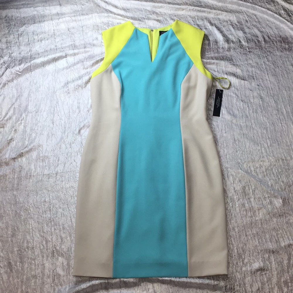 $128 Tahari Sheath Dress, Geometric Color Blocking